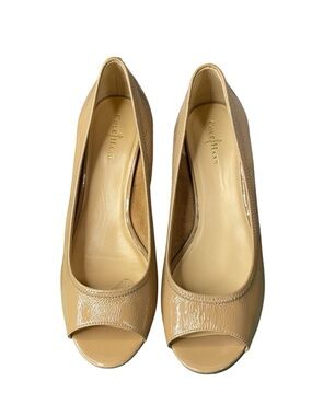 Cole Haan Nude Patent Leather Peep-Toe Pumps